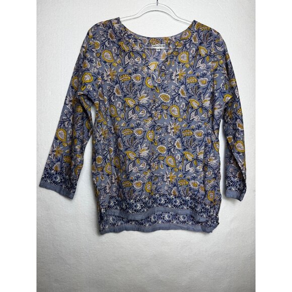 Floral Natura Womens 100% Cotton Blouse Medium Blue/Yellow Boho Hippie top cute - Picture 7 of 7